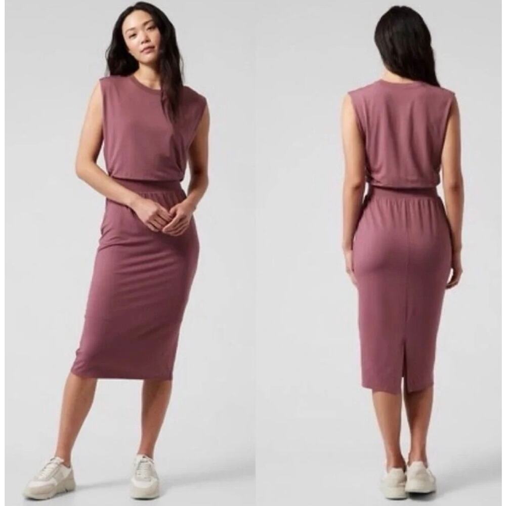 Athleta Santorini Cinch Dress SP Petite Tawny Rose Midi Travel Capsule NWOT